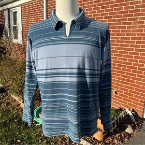 -Patagonia Collared V-Neck Pullover Dark and Light Blue Stripes L/S Men's Medium